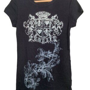 Vintage Y2K Wet Seal Shirt Juniors XL Slim Fit Royal Black Silver Bling New READ